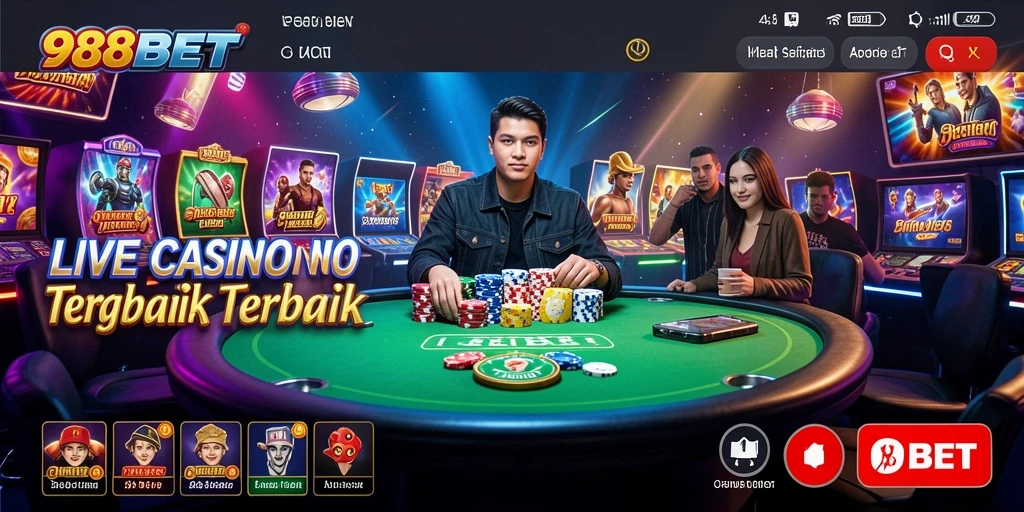 Screenshot gameplay Live Casino di 988BET dengan dealer profesional dan suasana kasino langsung.