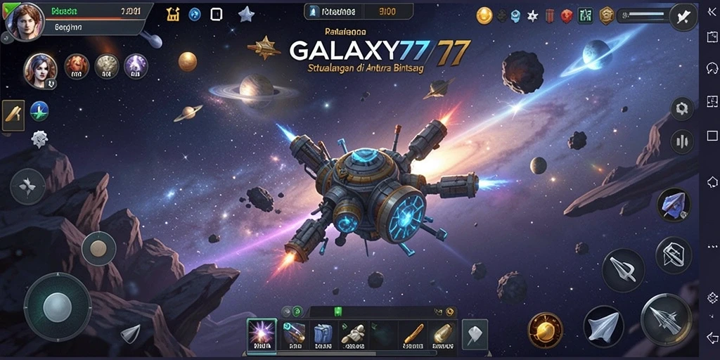 Tangkapan layar gameplay GALAXY77 menampilkan aksi strategi yang mendebarkan.