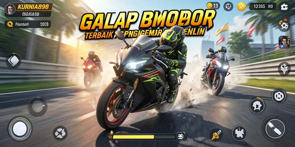 Tampilan gameplay KURNIA898 dengan balapan motor yang mendebarkan.
