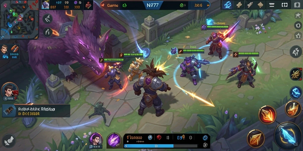 Screenshot gameplay NV77 menampilkan pertempuran yang mendebarkan dan karakter yang beragam.