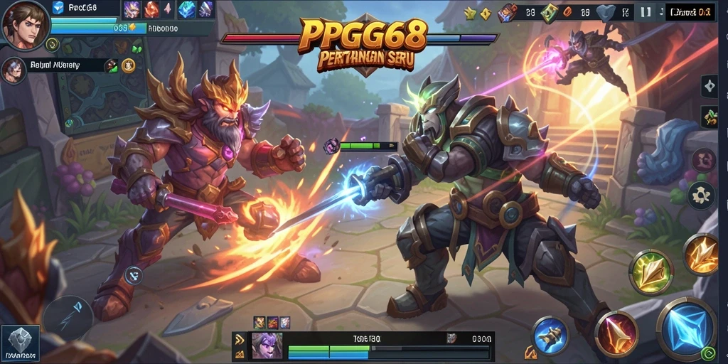 Screenshot gameplay PGG68 yang menunjukkan aksi seru di arena pertempuran MOBA.