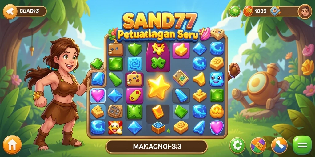 Tampilan seru gameplay SAND77 yang penuh warna.